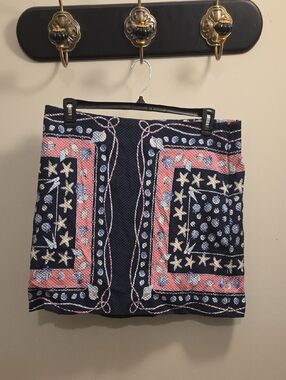 Talbots Navy Mini Skirt with Pink & White Bandana Print (A100)